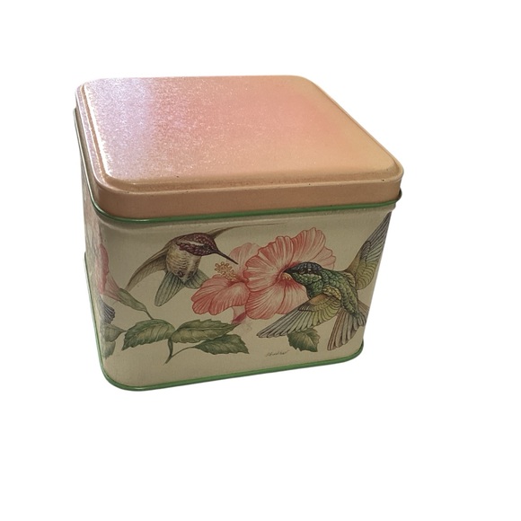 Potpourri Designs Tin Box 1993 HUMMINGBIRDS 4.5" Square Artist‎ Burkhart vintage - Picture 1 of 15